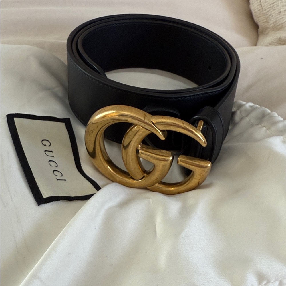 Gucci Black Leather Belt with Gold GG Emblem